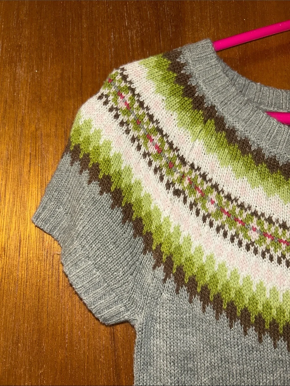 GAP Gray Knit Dress with Green Fair Isle Yoke